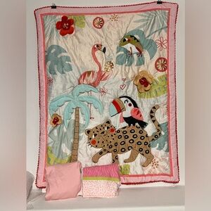 Rare Jungle baby girl 3 piece crib bedding set read description